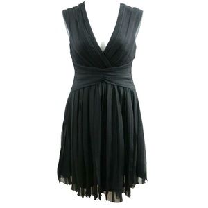 Tadashi Black V-neck Pleated Silk Black Dress Size 10